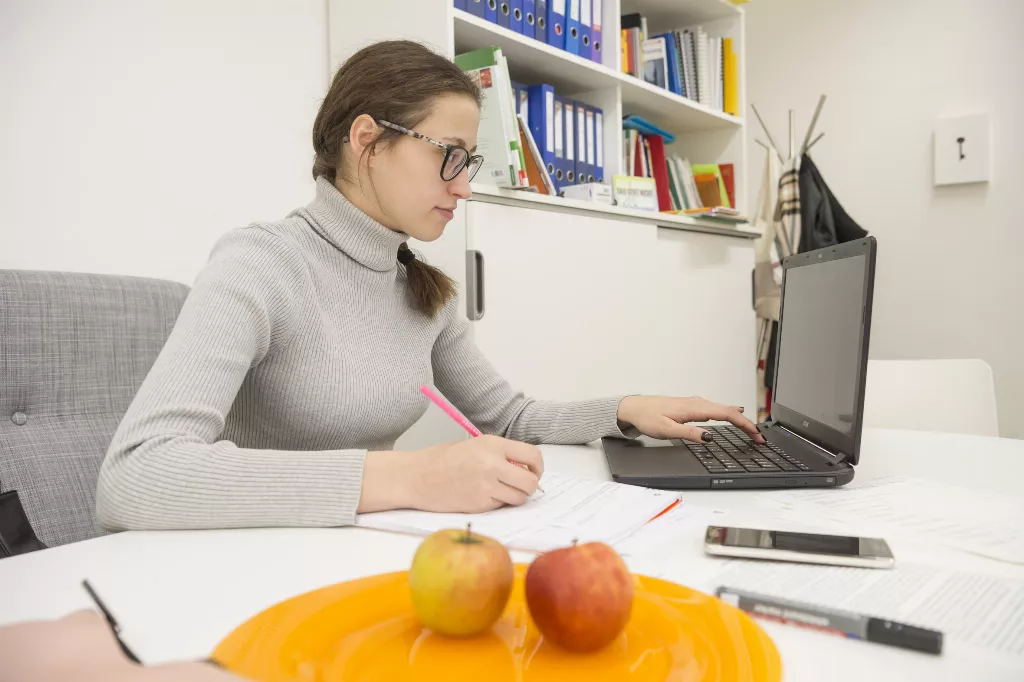 Eine Teilnehmerin die etwas am Computer ausarbeitet
